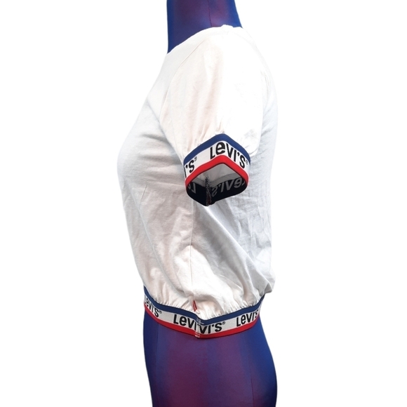 Levi's Crop Top Puff Sleeve with Red, White, & Blue Tee Shirt Size Medium Women - Picture 3 of 9